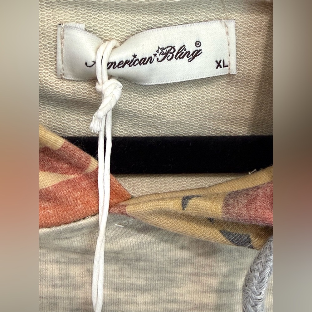 American Bling Southwestern Pattern Tan Hoodie Sweatshirt with Aztec Print “NWT” - Picture 6 of 7